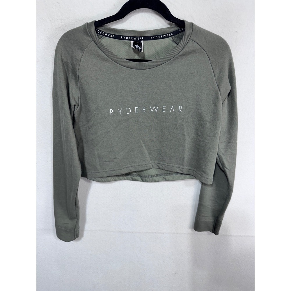 Ryderwear Women S Green Sweatshirt Cropped Long Sleeve Raglan